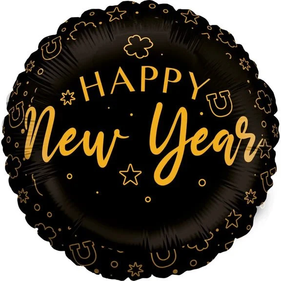 Happy New Year Helium Ballon Zwart Leeg 45cm