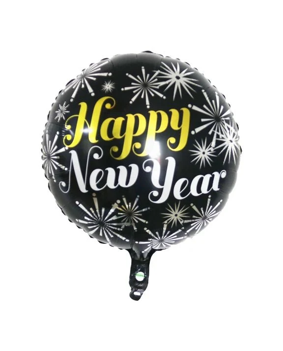 Happy New Year Helium Ballon Zwart Vuurwerk Leeg 45cm