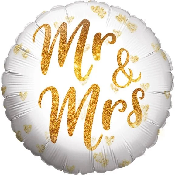 Mr And Mrs Helium Ballon Wit Goud Leeg 45cm