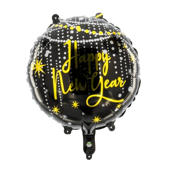 Happy Birthday Helium Ballon Zwart Goud Rond Leeg 45cm
