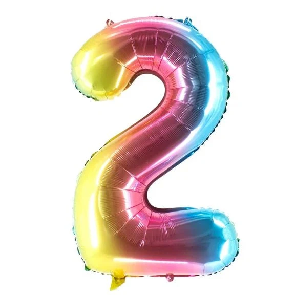 2 Jaar Cijfer Ballon Regenboog Leeg 1m