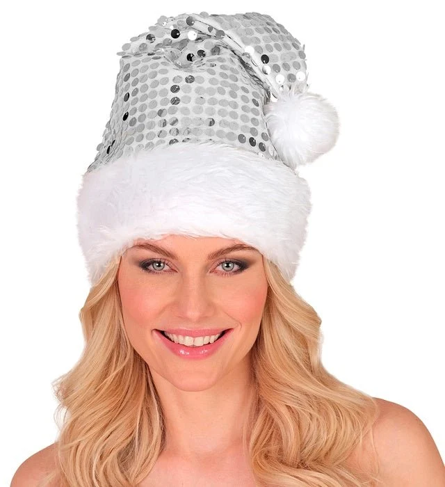 KERSTMAN MUTS PLUCHE EN PAILLETTEN ZILVER