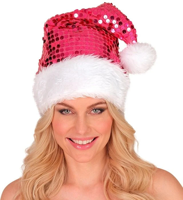 KERSTMAN MUTS PLUCHE EN PAILLETTEN ROZE