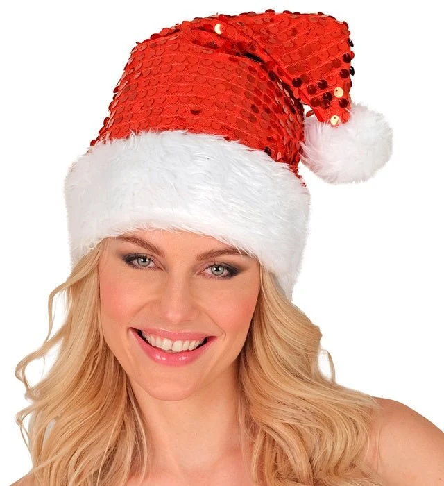KERSTMAN MUTS PLUCHE EN PAILLETTEN ROOD