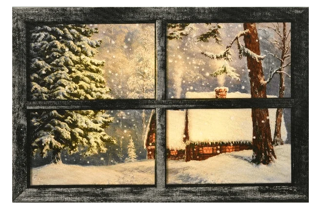 Verlichte kerstschilderij met uniek wintertafereel