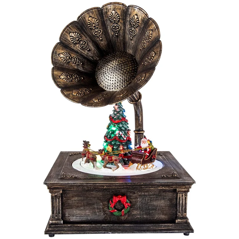Verlichte grammofoon met kerstsfeer