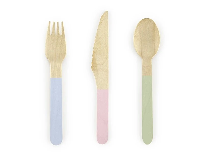 Houten Bestek Gekleurd Pastel 16cm 18 delig