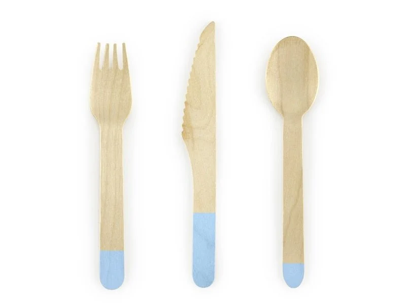Houten Bestek Lichtblauw 16cm 18 delig