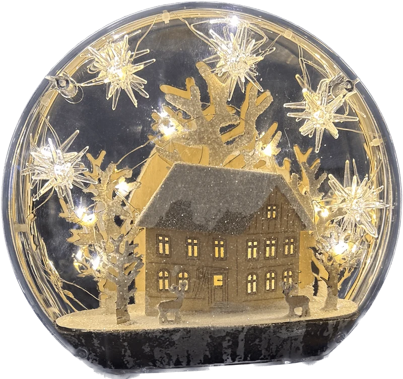 Ronde staander met Kersthuis Verlicht