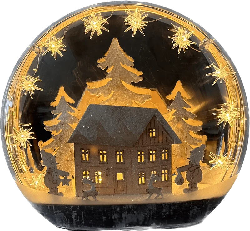 Ronde staander met Kersthuis Verlicht