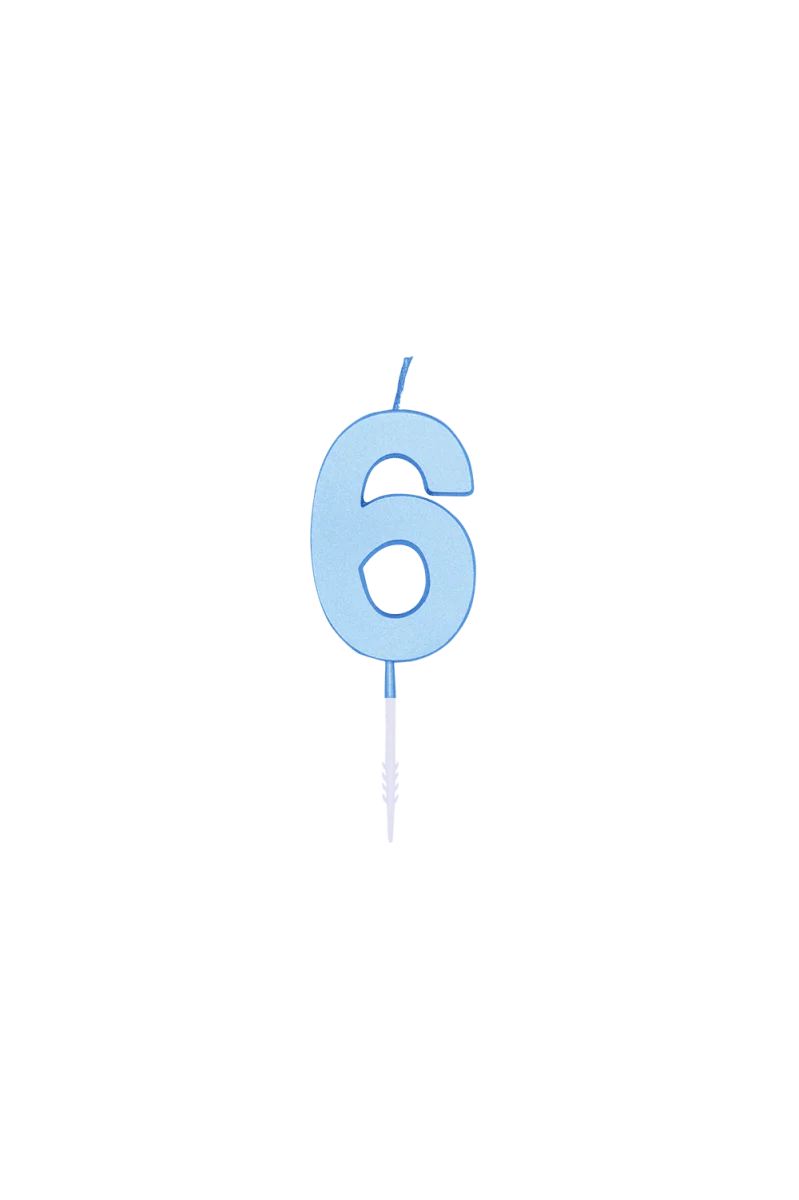 6 Jaar Kaars Blauw Pastel 4,5cm
