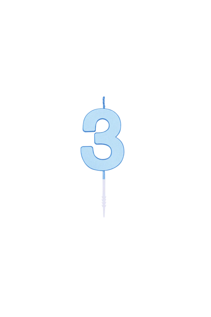 3 Jaar Kaars Blauw Pastel 4,5cm