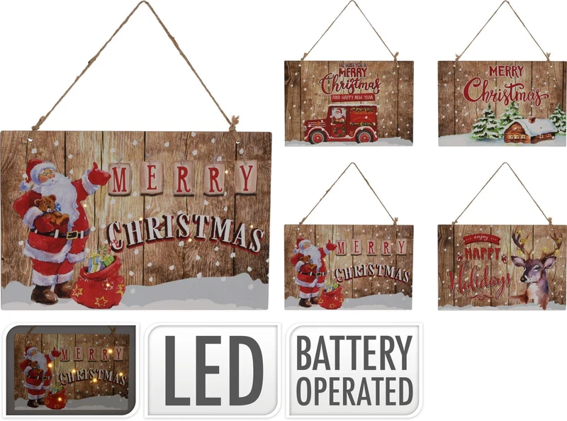 Houten Bord "Happy Holidays" Hert