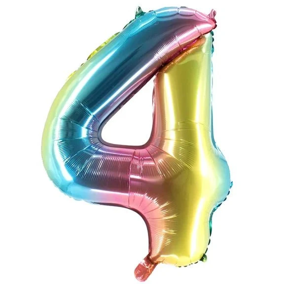 4 Jaar Cijfer Ballon Regenboog Leeg 1m