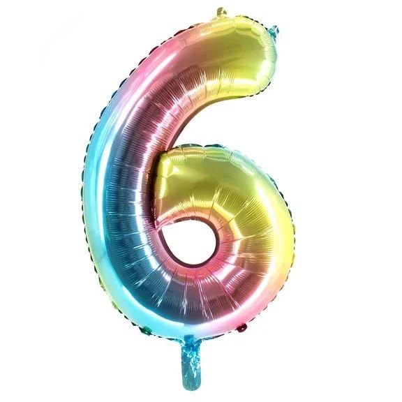 6 Jaar Cijfer Ballon Regenboog Leeg 1m