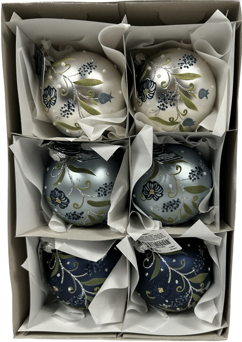 Kerstballen met decoratieve bloemen - voor 6 stuks