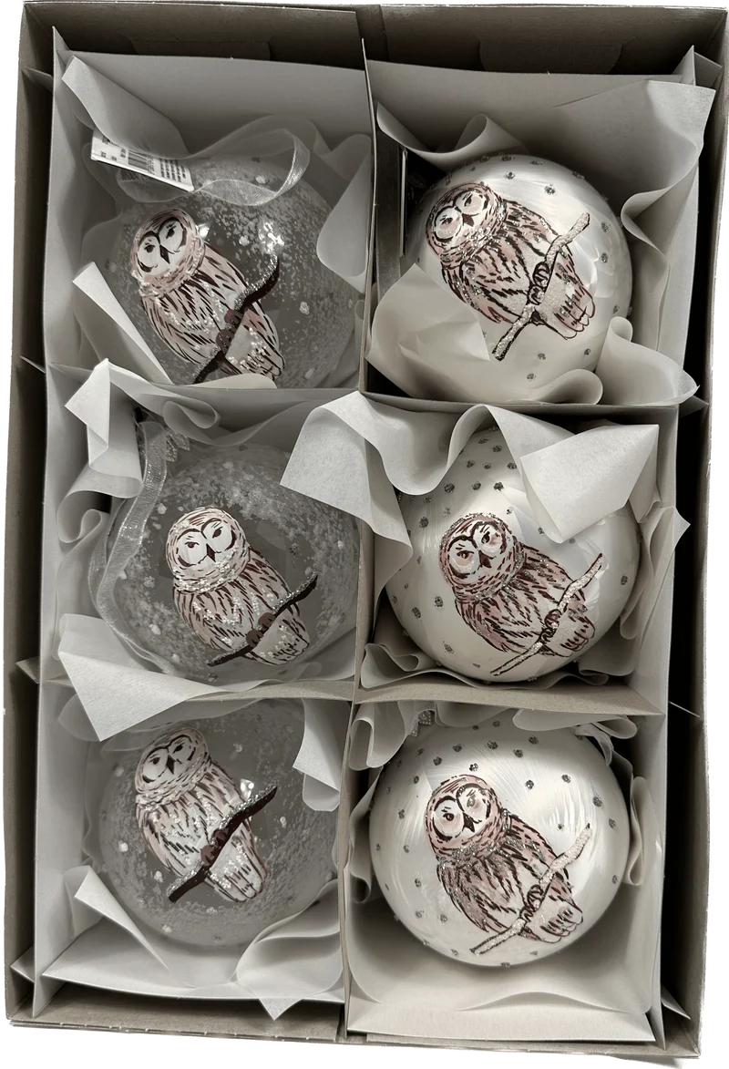 Kerstballen met uil - voor 6 stuks