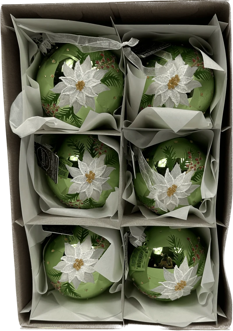 Kerstballen met bloem - voor 6 stuks