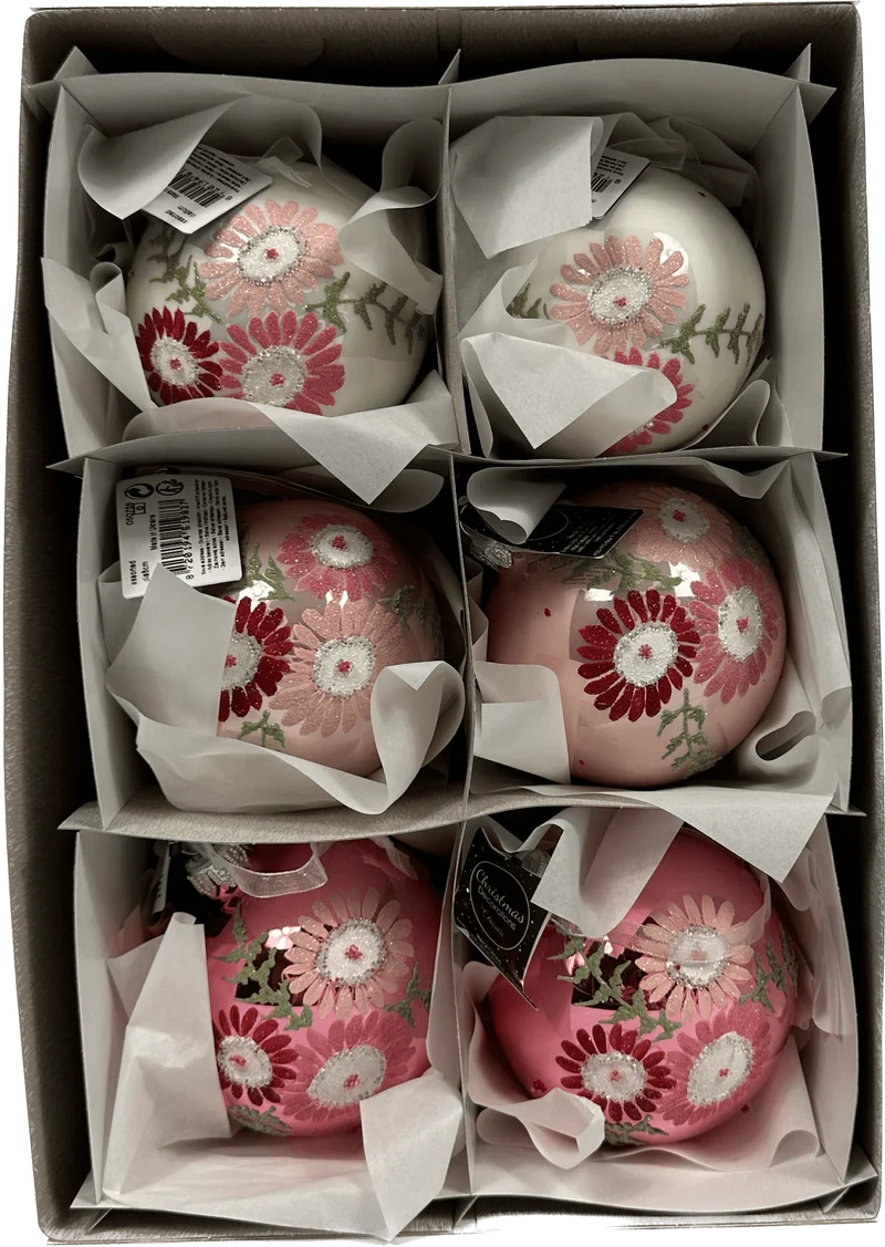 Kerstballen met bloemetjes - voor 6 stuks