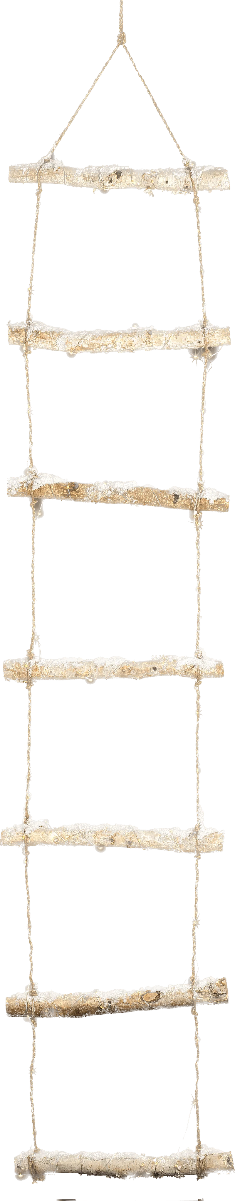 Verlichte Houten ladder met sneeuw