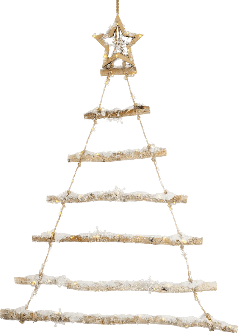 Verlichte Houten kerstboom met sneeuwfiguren groot