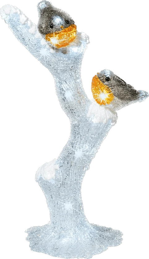 Verlichte stam met vogels