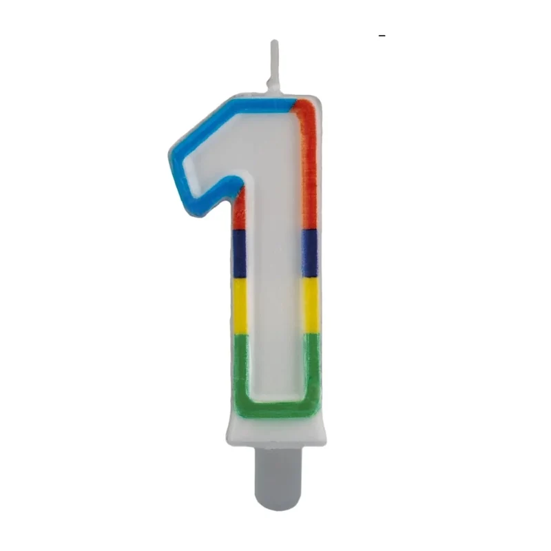 1 Jaar Kaars Gekleurde Rand 7cm