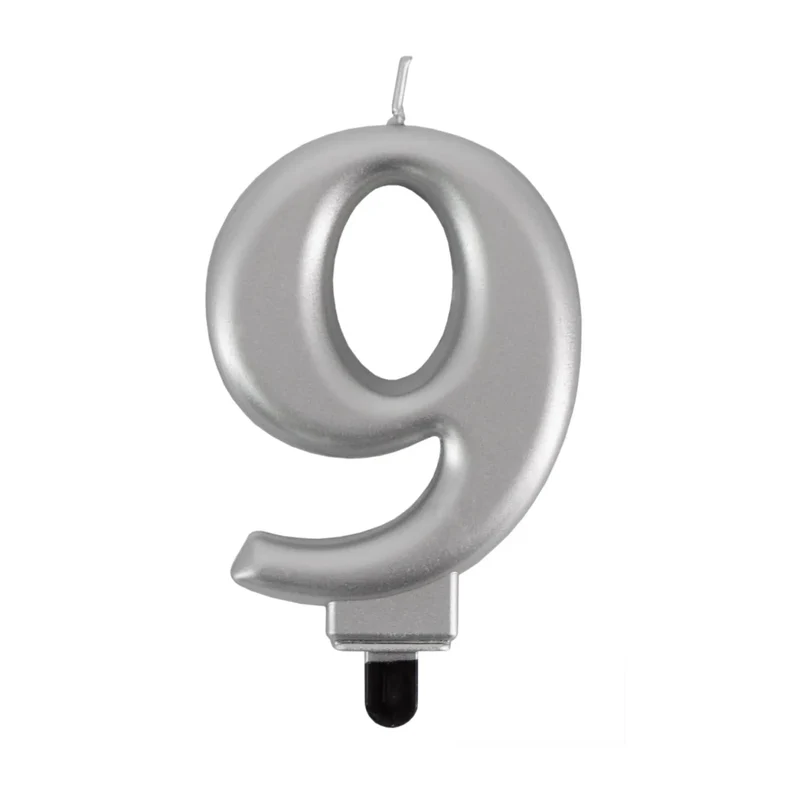 9 Jaar Kaars Zilver Metellic 7cm