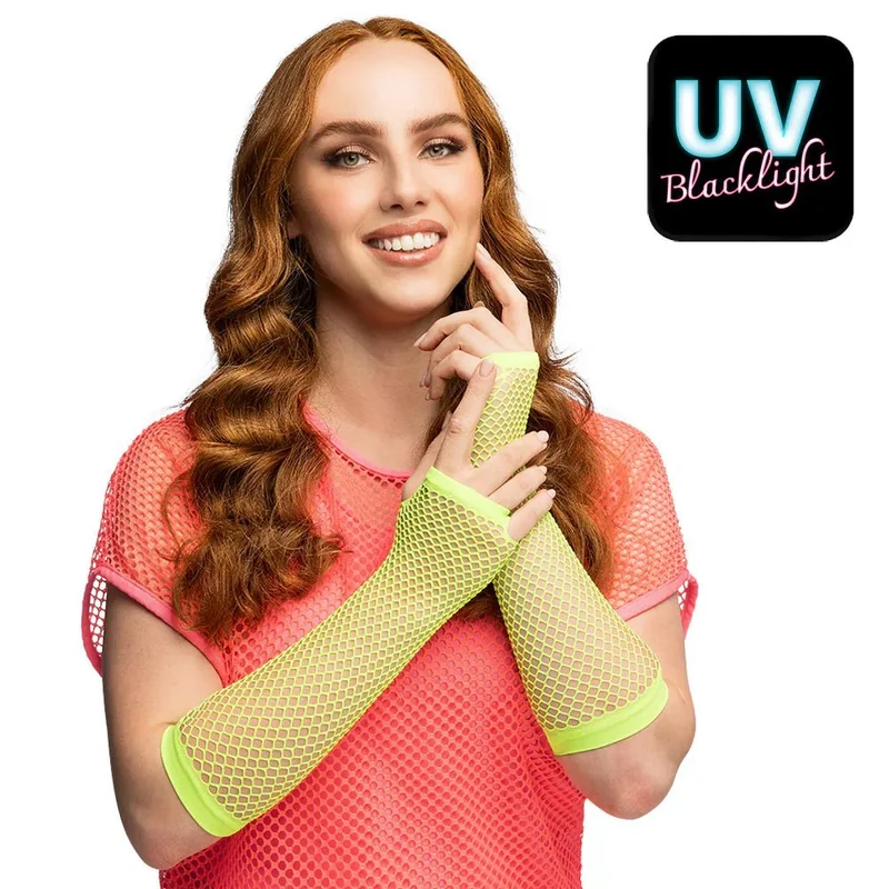 Paar handschoenen eleboog Mesh neongroen