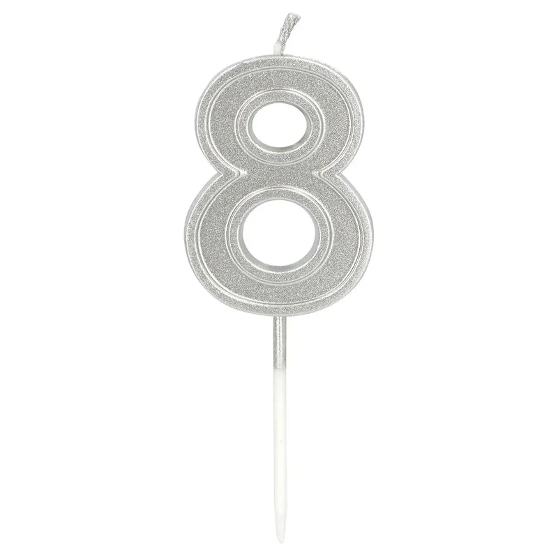Kaarsje Elegant '8' zilver op prikker (3 x 4,2 x 0,7 cm)