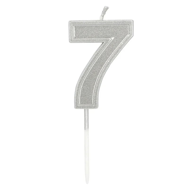 Kaarsje Elegant '7' zilver op prikker (3 x 4,2 x 0,7 cm)
