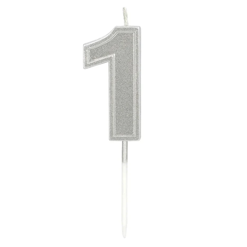 Kaarsje Elegant '1' zilver op prikker (3 x 4,2 x 0,7 cm)