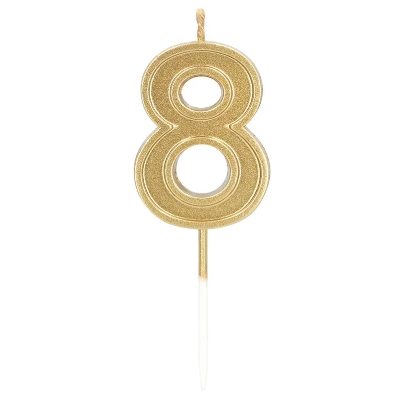 Kaarsje Elegant '8' goud op prikker (3 x 4,2 x 0,7 cm)