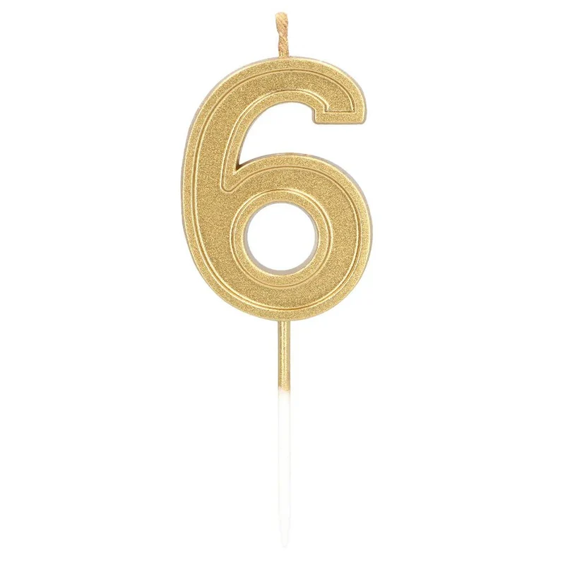 Kaarsje Elegant '6' goud op prikker (3 x 4,2 x 0,7 cm)