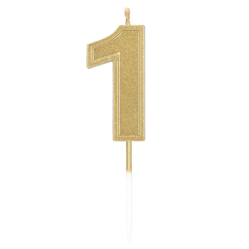 Kaarsje Elegant '1' goud op prikker (3 x 4,2 x 0,7 cm)
