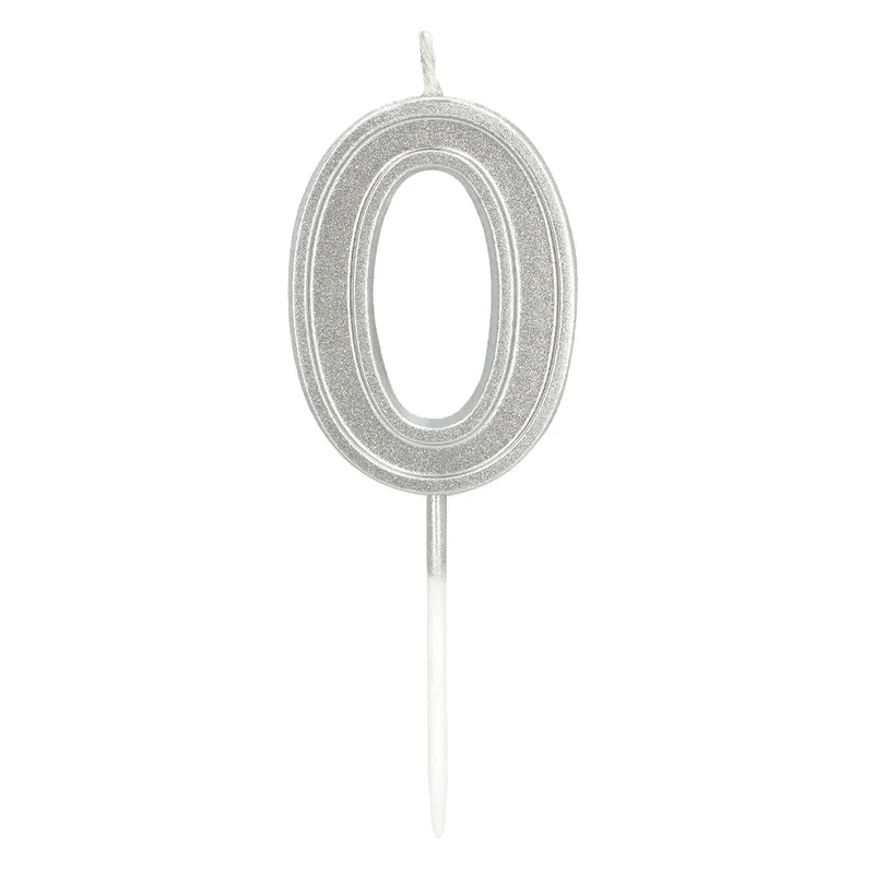 Kaarsje Elegant '0' zilver op prikker (3 x 4,2 x 0,7 cm)