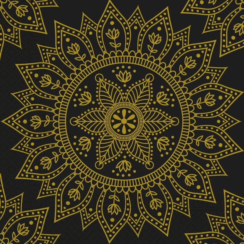 Goud Zwarte Servetten Mandala 33cm 20st