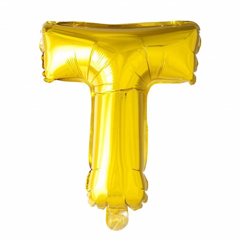 Folie Ballon Letter T Goud 41cm met Rietje