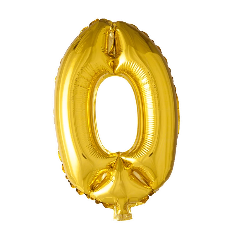 Folie Ballon Cijfer 0 Goud 41cm met Rietje