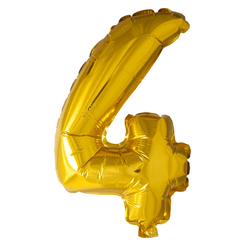 Folie Ballon Cijfer 4 Goud 41cm met Rietje
