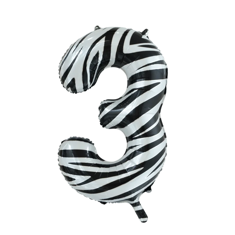 Folie Ballon Cijfer 3 Zebra XL 86cm leeg