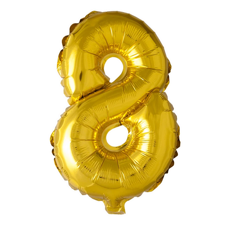 Folie Ballon Cijfer 8 Goud 41cm met Rietje