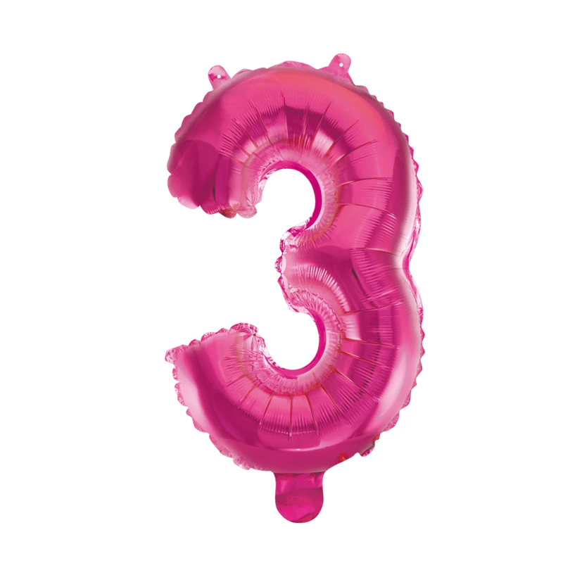 Folie Ballon Cijfer 3 Roze 41cm met Rietje
