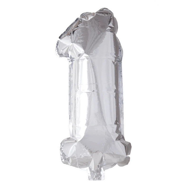 Folie Ballon Cijfer 1 Zilver 41cm met Rietje