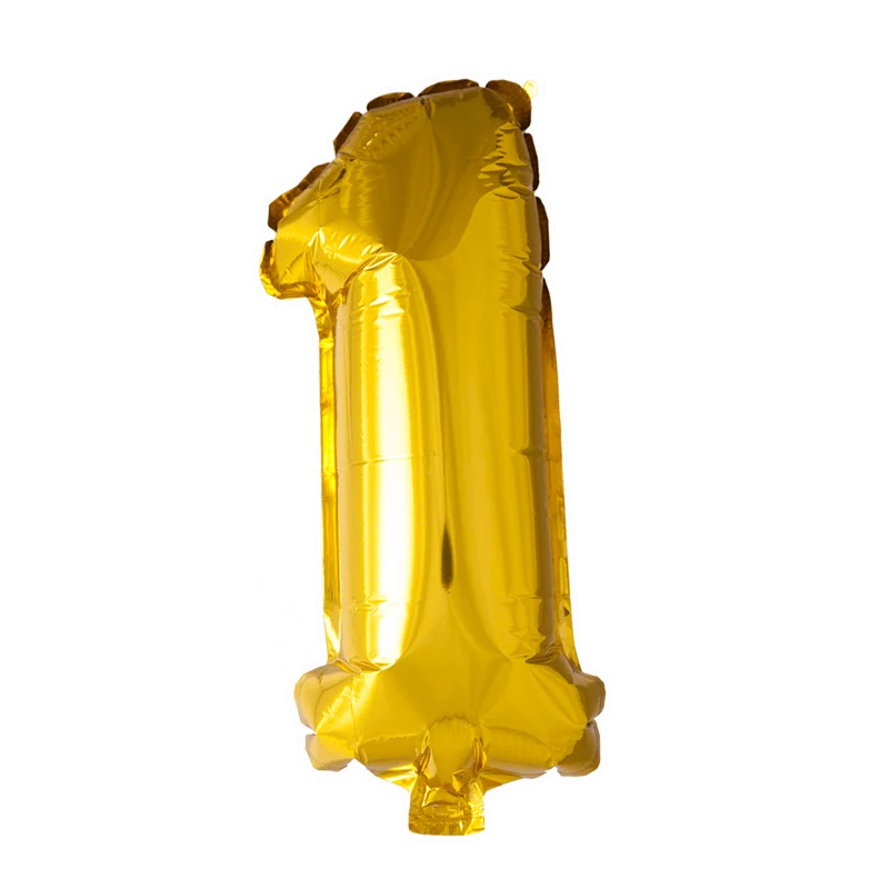 Folie Ballon Cijfer 1 Goud 41cm met Rietje