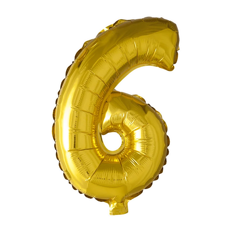 Folie Ballon Cijfer 6 Goud 41cm met Rietje