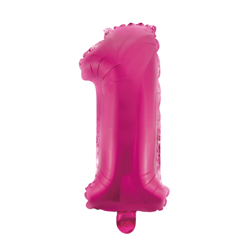 Folie Ballon Cijfer 1 Roze 41cm met Rietje