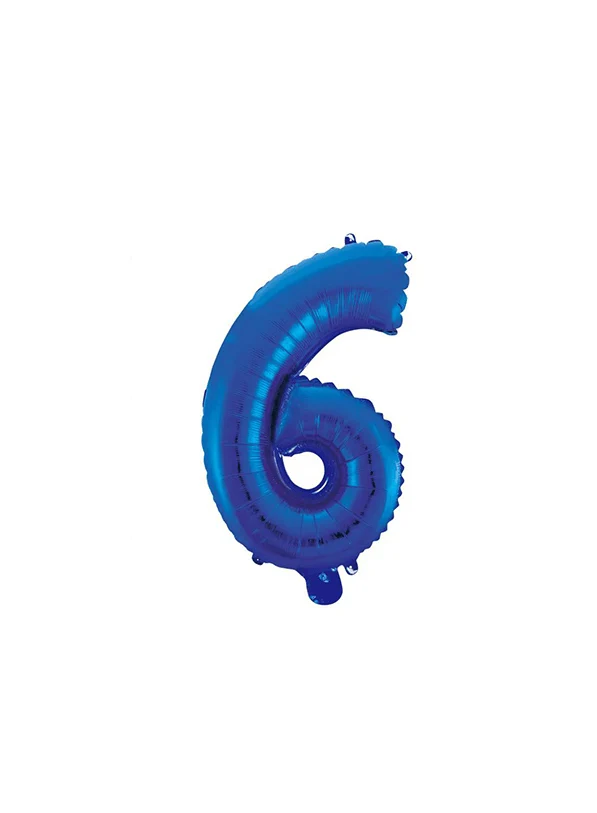 Folie Ballon Cijfer 6 Blauw 41cm met Rietje