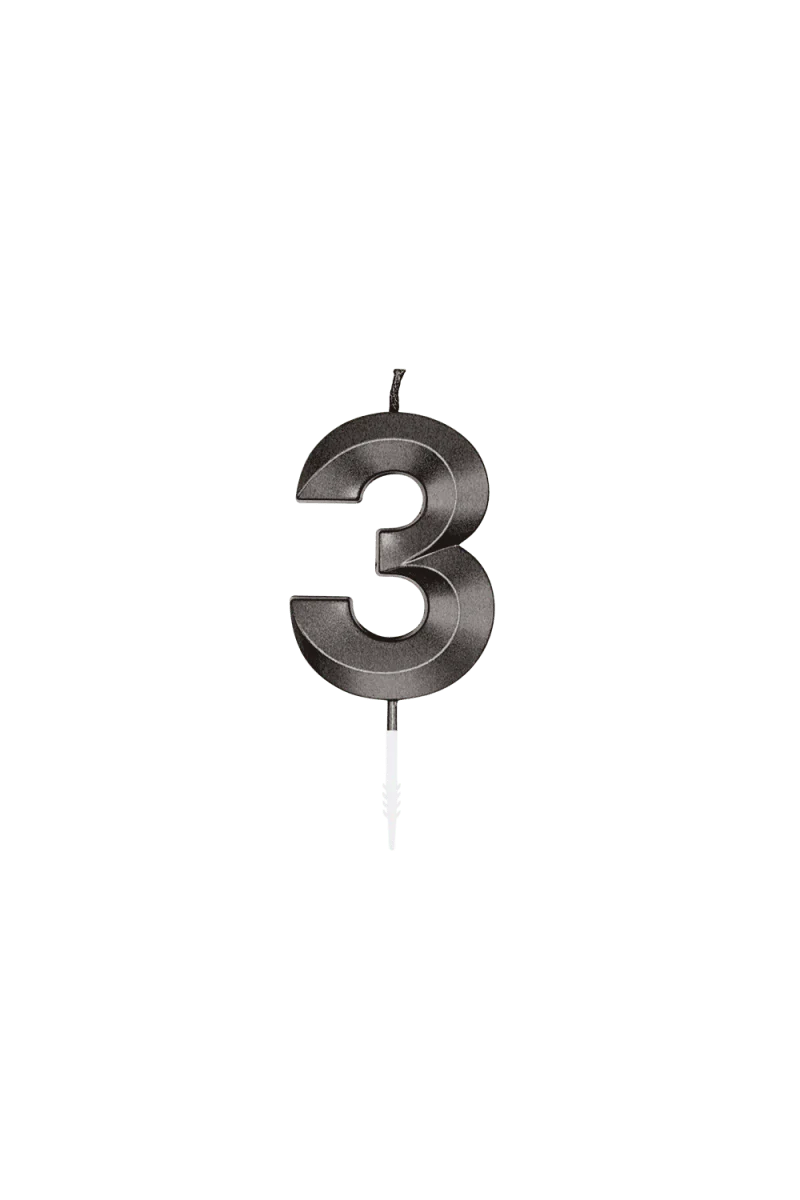 3 Jaar Kaars Zwart Metallic 6cm