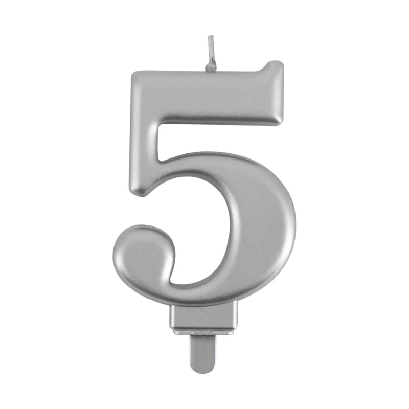 5 Jaar Kaars Zilver Metellic 7cm